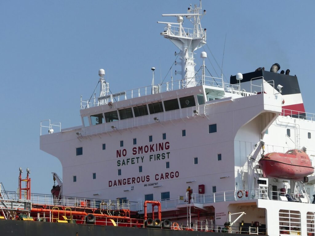 Close-up of a cargo ship